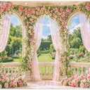 ZTHMOE Fabric 10x8ft Spring Window Scenery Photography Backdrop Pink Flowers Rose Graden Background Girl Princess Wedding Bridal Shower Birthday Party Decorations Photo Props
