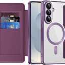 LEMAXELERS for Samsung Galaxy S26 Ultra Wallet Case, with Card Holder [RFID Blocking] Compatible with MagSafe, Transparent Back Camera Protection Shockproof Cover for Samsung S26 Ultra, Purple WD