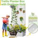 FENCY Metal Raised Garden Bed with Trellis, Metal Planter Box with Trellis, Garden Box for Climbing Plants Vegetable, 35" Lx16 Wx71 H Garden Bed with Drainage Holes(White-Louvered), 71"x35"