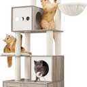 Feandrea Cat Tree with Litter Box Enclosure, 70.1-Inch Tall Cat Tower, 2-in-1 Modern Condo with Scratching Posts, Perch, Caves, Basket, Washable Cushion, Heather Greige UPCT116G01