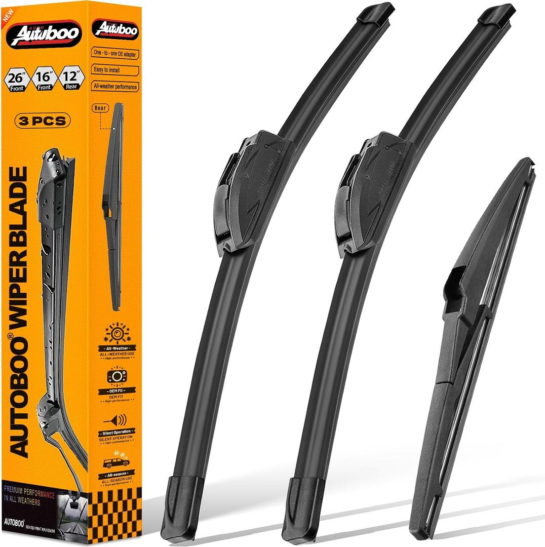 AUTOBOO 26"+16" Windshield Wipers with 12" Rear Wiper Blade Replacement for Toyota RAV4 2019 2020 2021 2022 2023-2025,Mazda 5 2015 2014 2013 2012 2011 2010-2006 -Original Factory Quality (Pack of 3)