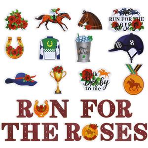 Sayglossy 74 Pcs Horse Derby Cutouts Decorations Double Sided Horse Race Party Supplies Run for the Roses Party Decoration with 100 Glue Points for Derby Day Festival Decor