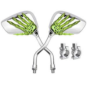 Pairs of Distinctive Skull Skeleton Hand Bike Mirror, Bicycle Mirrors for Handlebars with Mount Holder Clamp Adaptor 10mm for Scooter Moped Bike Standard Bike Motorcycle (Green)