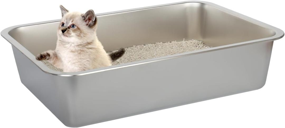 Cat Litter Box - Kitty Litter Boxes-Metal High Sided Cat Pan, Indoor Litter Tray, No Smell, Easy to Clean, Pet Toilet Supplies for Kitten, Kitty, Rabbit (15.72"L*11.8"W*3.94"H)