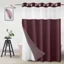No Hook Shower Curtain with Snap in Liner, Ombre Burgundy Shower Curtains and Liner Set, Hotel Fabric Bath Curtain for Bathroom, Mesh Top Window Waterproof Washable, 71" x 74"