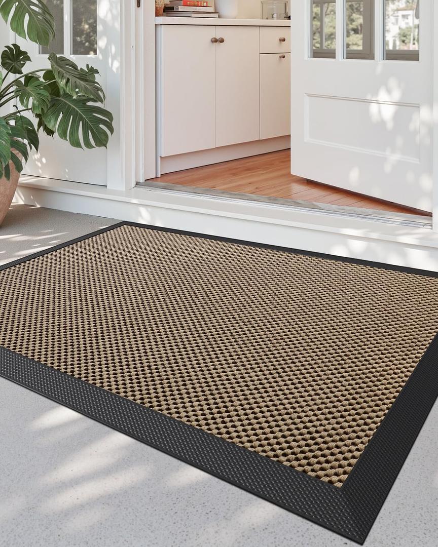 DEXI Front Door Mat Outside Entrance 24x36 Rubber Entry Doormat Beige | Non Slip Outdoor Use Trap Dirt and Moisture Easy Clean Low Profile for Inside House Floor Entryway Exterior Patio