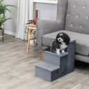 Trixie Velour 3-Step Pet Stairs with Storage, Collapsible, Storage Compartments for Pet Toys,Gray