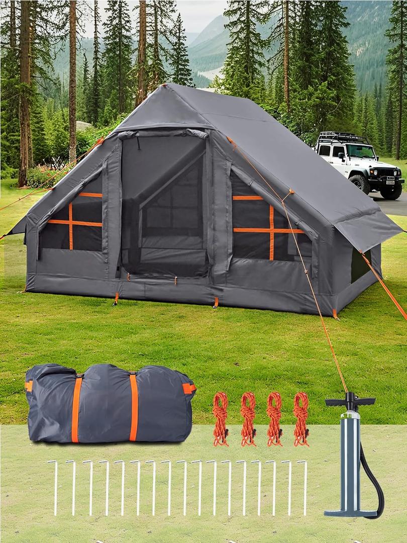 Inflatable Tents for Camping - Easy Blow Up Glamping Tent with Hand Pump, Hot Tent Waterproof PVC Air Inflatable Tent House for Family Weekend Camping