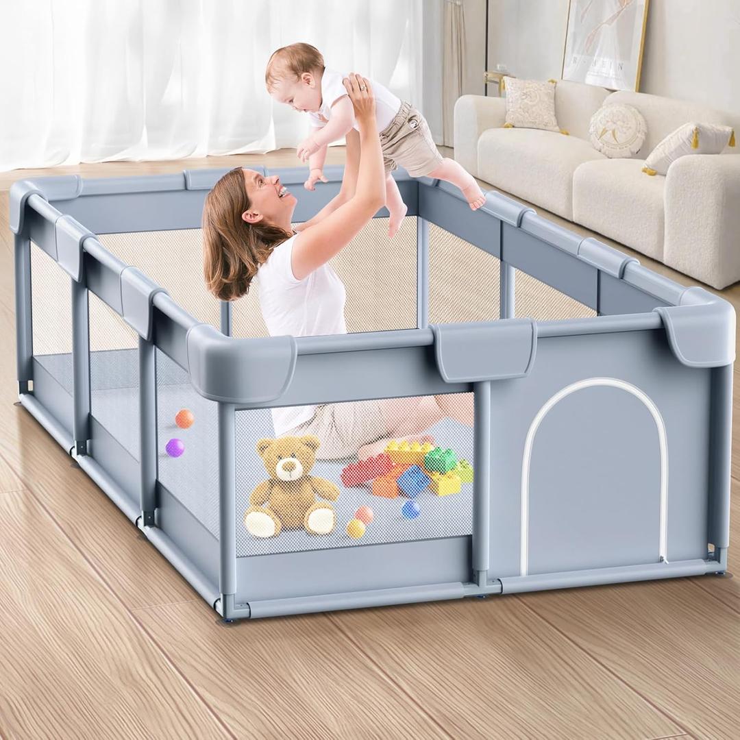 Baby Playpen 74x50 Inch, Playpen for Babies and Toddlers, Play Pen Indoor & Outdoor Active Center, Sturdy Safety Playard with Anti Slip Suction Cups, Skin-Friendly Fabric, Large Space Baby Fence