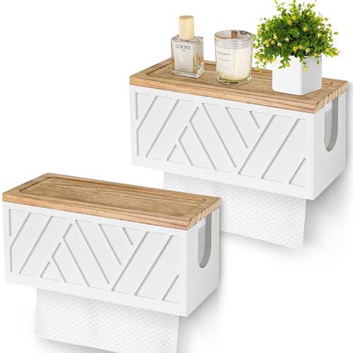 Set of 2 Paper Towel Dispenser Wall Mount, Paper Towel Holder Wall Mounted with Lid, Solid Wood Commercial C-Fold, Z-Fold, Trifold Hand Paper Towel Holder Hand Towel Holder for Bathroom Kitchen Decor