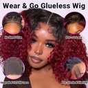 UCUVIC Wear And Go Glueless Wigs Human Hair Pre Plucked Pre Cut Curly 5x5 Deep Wave Bob Wig Human Hair Lace Front Closure Wigs For Black Women 200 Density Curly Wig Glueless Ombre Burgundy 12 Inch