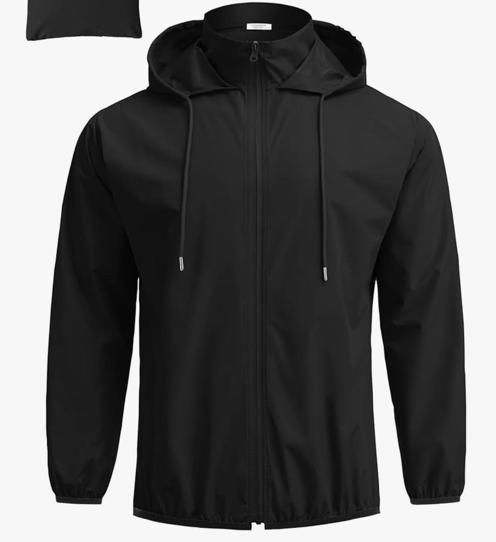 COOFANDY Men's Packable Rain Jacket Lightweight Waterproof Raincoat with Hood Travel Hiking Golf Windbreaker,3 XL