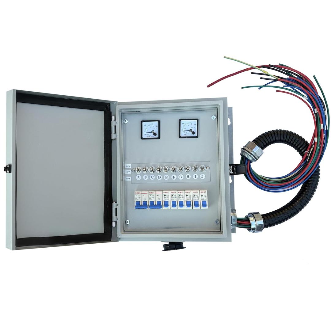 Generator Transfer Switch, 30A Manual Transfer Switch, 10 Circuit Kit 120V/240V, with L14-30P Tailor-Made for Portable generators. IP 67 Waterproof pre-Wired Indoor and Outdoor use