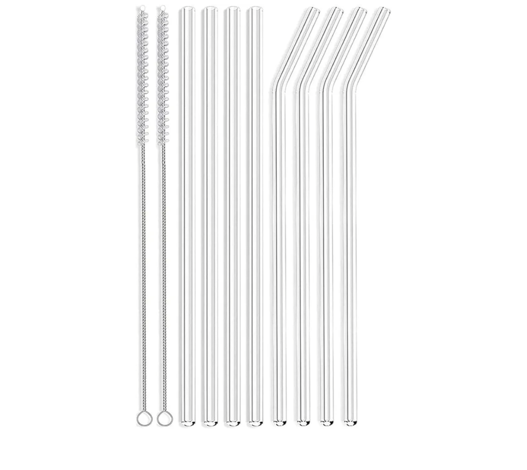 ALINK Skinny Clear Glass Straws, 10.5" x 7 mm Long Reusable Drinking Straws for 30 oz 20 oz RTIC/YETI Stanley Tumblers, Mason Jars, Pack of 8 with 2 Cleaning Brush