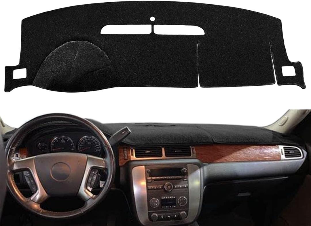 Dashboard Cover Dash Mat Carpet Fit for 2007-2014 Chevy Chevrolet Tahoe Suburban,2007-13 Chevy Avalanche Silverado 1500 2500 3500 LTZ /2007-13 GMC Sierra SLT Denali,2007-14 GMC Yukon XL (Black) Y24