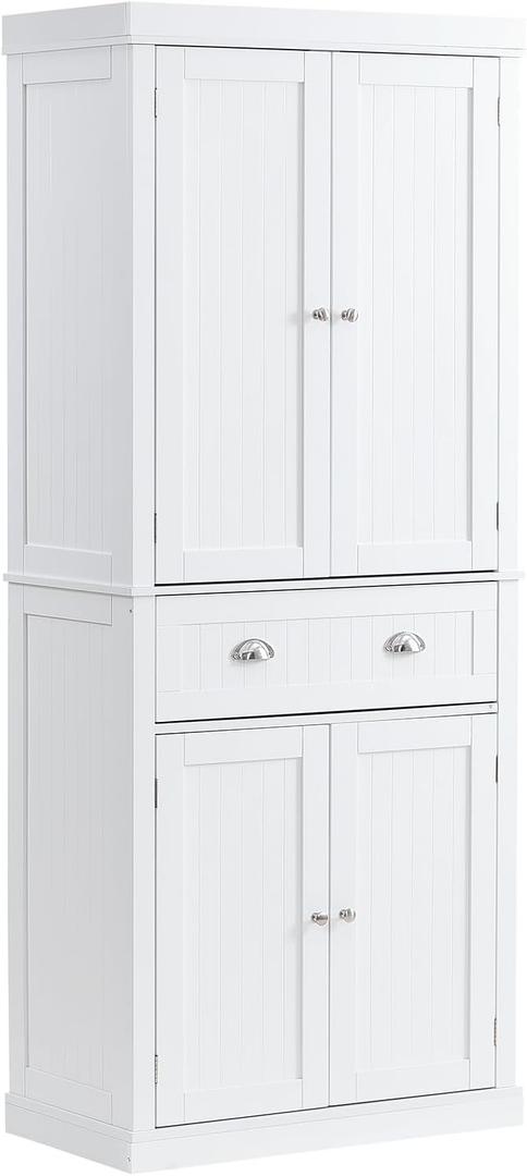 VEVOR 72" Tall Storage Cabinet with Doors, Drawer, 3 Adjustable Shelves, Utility Pantry for Kitchen, Living Room, Dining, Laundry, Pearl White