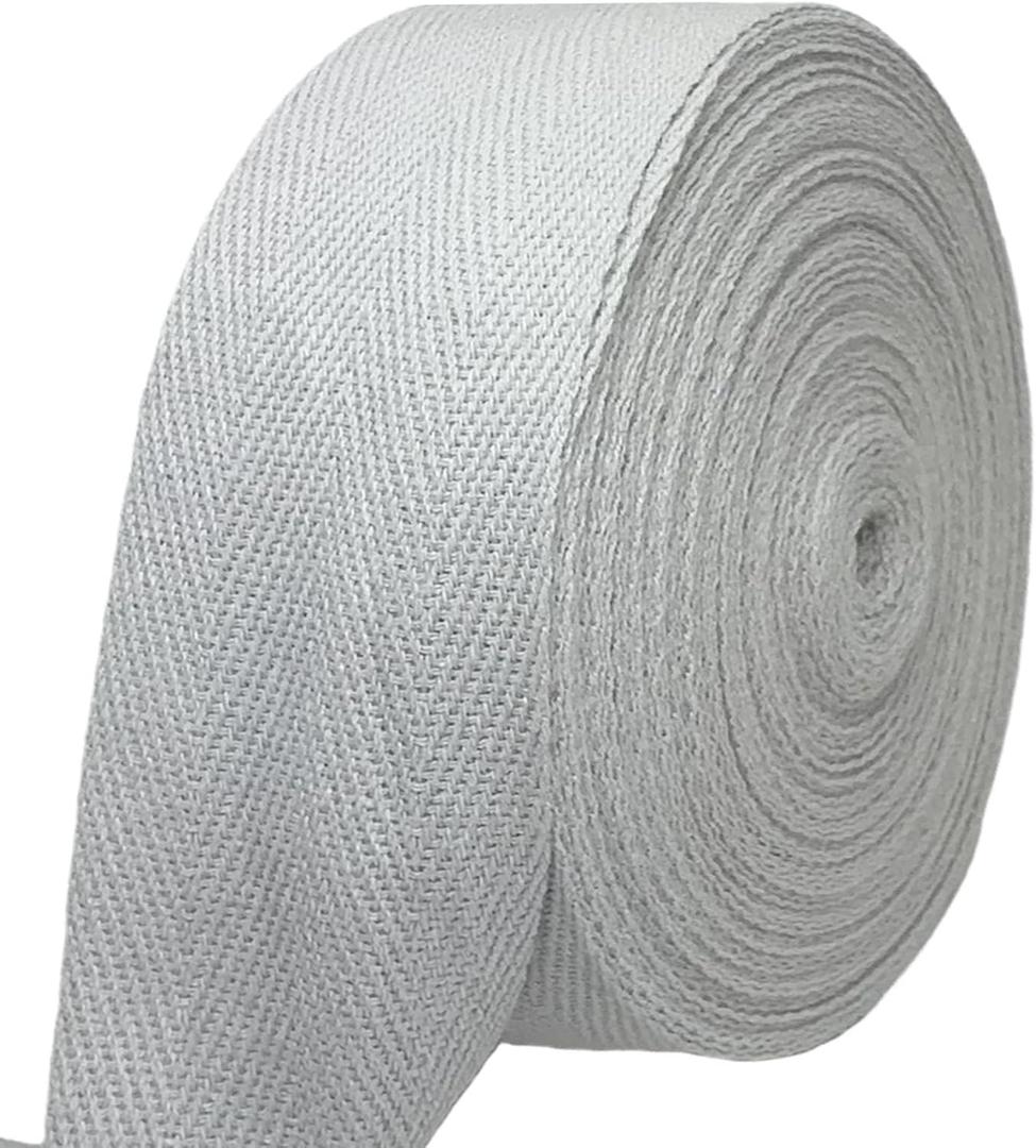 PAMIR TONG Light Gray Herringbone Twill Tape Ribbon 1 1/2 Inch - 20 Yards Roll, Natural Soft Cotton Binding Edge Trim for Tote Bag & Purse Straps, Apron Strapping, Sewing, Cotton Bags, DIY Crafts.