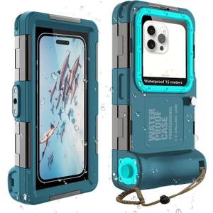 Kfisiso Waterproof Diving Phone Case, Universal Fit with iPhone 17/16/15/14/13 Pro Max Plus(Phone Volume Key on the Left), Professional Scuba Underwater Housing[15M/50FT] for Snorkeling Filming, Teal