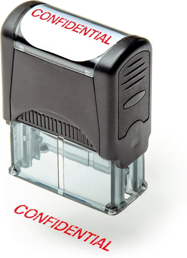 Self Inking Rubber Stamp, Refillable Red Ink Preinstalled - 1.4" x 0.51" X (35 x 8mm) (Confidential)