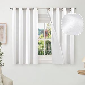 Short Blackout Curtains 45 Inch Length 2 Panels, Thermal Insulated Total Light Blocking Linen Window Curtains for Bedroom Basement Farmhouse Privacy Noise Reducing, Grommet, White, Each 52" Wide