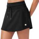 ODODOS Women's Drawstring Tie Daily Skirts Built-in Shorts Athletic Golf Tennis Skorts with Ball Pocket (Large, Black)