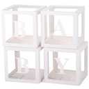 Voircoloria Baby Boxes with Letters for Baby Shower, Gender Reveal Decorations with 4 Transparent Balloon Boxes for Gender Reveal Baby Shower Decorations(White)