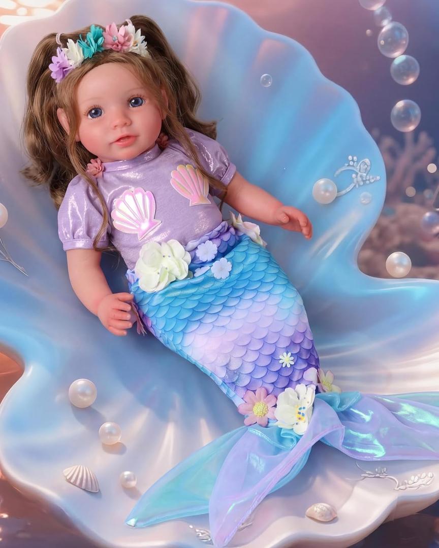 BABESIDE 20 Inch Reborn Baby Dolls Mermaid Girl, Realistic Soft Body Newborn Baby Doll with Shiny Mermaid Tail & Accessories, Mermaid Toy Gift for Kids Age 3+ Girls Birthday Christmas