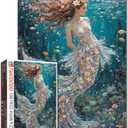 Mermaid Girl Jigsaw Puzzle 1000 Pieces Puzzles for Adults, Underwater Sea Painting Jigsaw Puzzle for Challenging Family Activity Games Colorful DIY Puzzle for Home Decoration Gifts 20 x 27 Inches