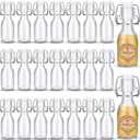 24 PCS Mini Flip Top Glass Bottle with Stoppers Decorative Small Swing Top Glass Bottles with Lids Kraft Adhesive Round Stickers for Wedding Themed Party Gift(4OZ/120 ml)