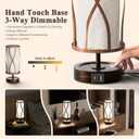 N10-2 Farmhouse Table Lamp Dimmable Touch Control Plug in Lamps Linen Rustic Desk Lamp IImitation Wood Metal Base Vintage Nightstand Table Lamp with USB Port for Bedroom Bedside (Bulb Included)