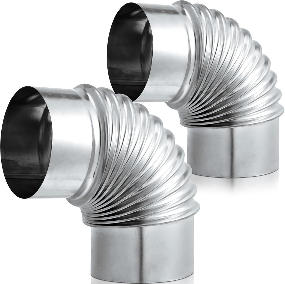 Hicarer 2 Pcs 4 Inch 90 Degree Galvanized Dryer Elbow Vent Tube Connector Adjustable Dryer Vent Elbow Connector for 4" HVAC Duct Pipe Hose Ductwork