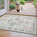 Lessymo Washable 23 Small Area Rugs for Entryway Bathroom, Soft Kitchen Rug Non-Slip Carpet Indoor Door Mat for Floor, Vintage Boho Low Pile Rugs for Entry Bedroom Nursery Home, Grey/Brown