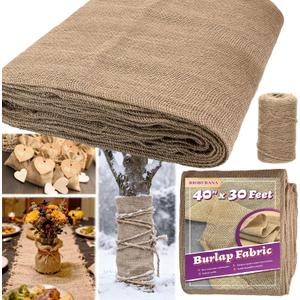 40'' x 30 Feet Burlap Fabric Roll 10 Yard, Natural Jute Fabric for Winter Tree Wrap Plant Covers Freeze Protection with 164 Feet Jute Rope, DIY Rustic Wedding Garden Outdooor Christmas Decoration