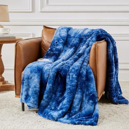 Homemate Heated Blanket Electric Throw - 50"x60" Heating Blanket Throw 1/2/4/6/8 Hours Auto-Off 10 Heat Levels Over-Heat Protection Luxury Faux Fur Sherpa ETL Certification