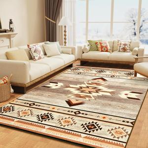 Western Rugs for Living Room, Non Slip Rustic Rug for Bedroom Dining Table Kitchen, Washable Aesthetic Area Rugs for Home Decor, 5ft x 7ft, Warm Beige