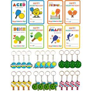 Pickleball Valentines Cards for Classroom Exchange Prizes 24 pcs Sports Valentines Keychains Gifts for School Pickleball