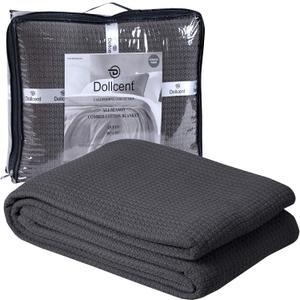 DOLLCENT 100% Cotton Twin Size Blanket for Bed, Premium Soft Combed Lightweight Blankets, Washed Breathable Cozy Bed Throw Blanket, Grey Twin Cotton Blankets for All Season: Grey (66"x90")
