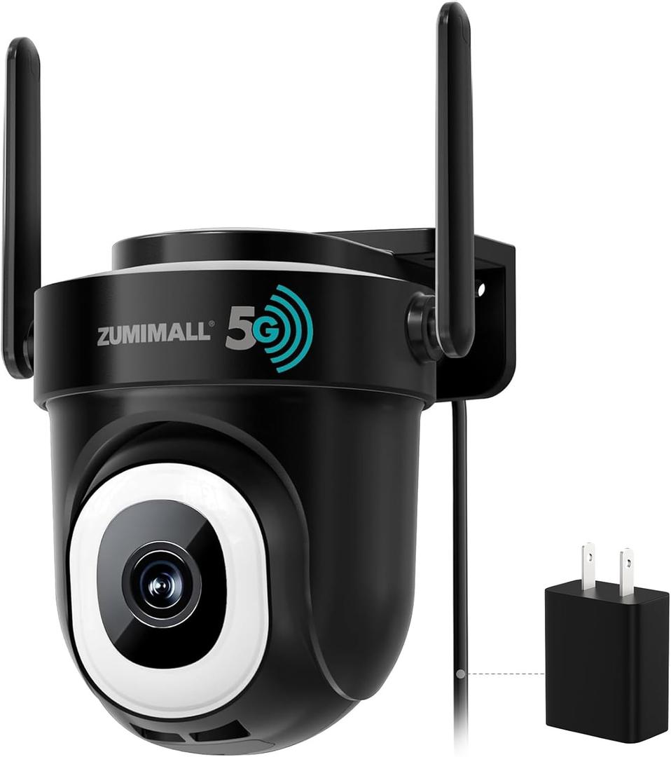 ZUMIMALL 5MP 5G Cameras for Home Security, 24/7 Recording Outdoor Wired Camera, 360PTZ, Auto Tracking, Motion & Noise Alerts, Alexa Compatible, IP66 (Black)