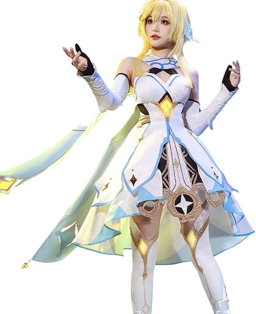 KIRA KIRA Traveler Lumine Cosplay Costume Game Genshin Impact Lumine Cosplay Costume Doki-SSR Halloween Party Costume Outfit, Size: Medium