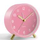 Analog Alarm Clock, 4 inch Super Silent Non Ticking Small Clock with Night Light, Battery Operated, Simple Design, easy setting for Office, Bedroom, Bedside, Desk, teens, elders, kids, adult, Pink
