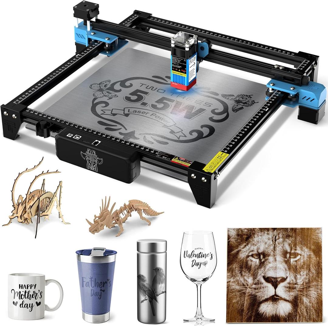 Twotrees TTS-55 Pro 40W Laser Engraving Machine for Making 3D Wooden Puzzles, Cutting Machine, 5500mW Laser Power, Fixed-Focus Compressed Spot, Engraving Machine for Wood, Metal,Stainless Steel