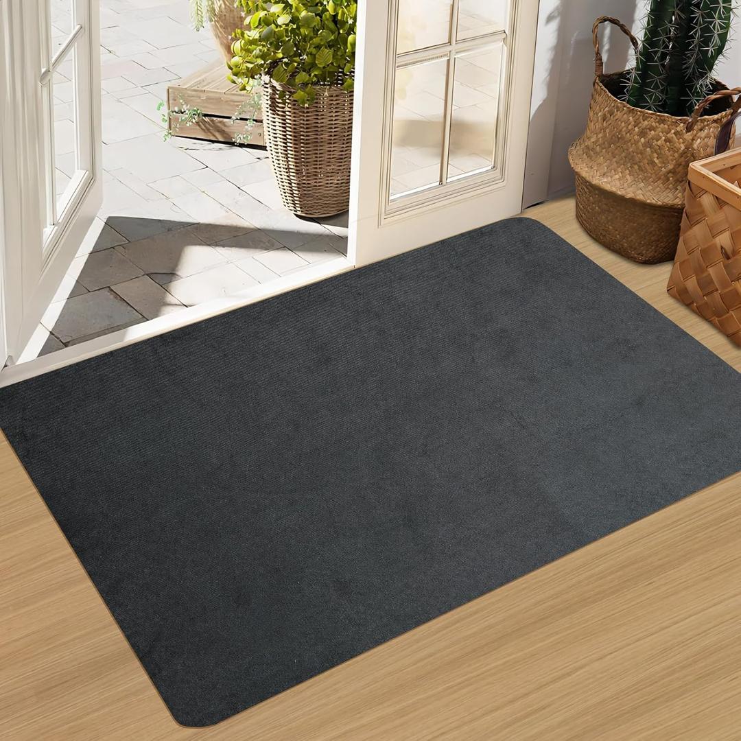1/10 Inch Ultra Thin Door Mat Indoor, Non Slip Absorbent Resist Dirt Entrance Rug, Washable Front Door Mat, Low Profile Inside Floor Mat Doormats for Entryway, 24" x 36", Dark Grey