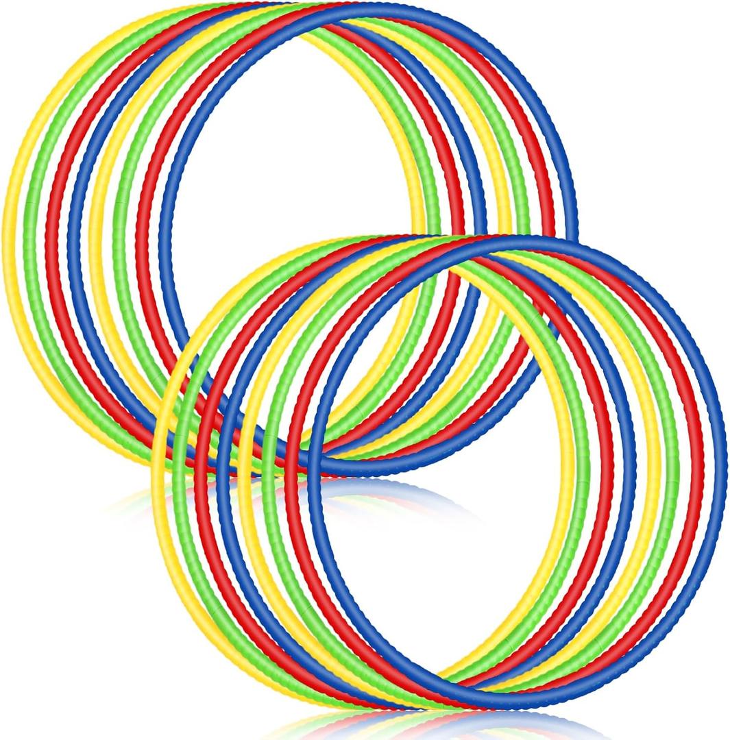 Libima 16 Pcs Toy Color Hoop for Kids, Detachable Adjustable Light Weight Plastic Colored Hoops Toy Circles for Party Games, Dance, Dog Agility (28 Inch, Green, Blue, Red, Yellow)