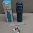 [2-IN-1 LID] Insulated Water Bottle with Silicone Boot (36hrs Cold/18hrs Hot) - DIY Stickers, Leakproof, BPA Free, 24 oz (Cyan)