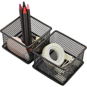 Annova Mesh Stackable Drawer Cabinet and Shelf Organizer Bins Storage Basket School Office Supply Holder Tray- Set of 2 (Black, 3x3x2 Inch)