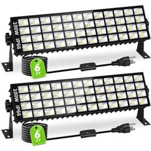 2 Pack LED Shop Lights, 100W 14000LM 6000K Plug in Garage Light with 6FT Power Cord, IP66 Waterproof Work Bench Shop Lights for Garage, Workshop, Warehouse, Outdoor, Yard, Garden