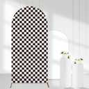 Black White Checkered Arch Backdrop Covers, 6 Ft Boho Stretchy Arch Backdrop Stand Covers Photography Background Black Plaid Arch Stand Covers for Wedding Birthday Baby Shower Party Decor (1)