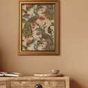 Vintage Golden Framed Canvas Wall Art Peacock, Classic Vine With Poppies Floral Canvas Print Wall Decor, Bird Art Print Wall Hanging 12x16 inch, for Bedroom Bathroom Living Room Decor