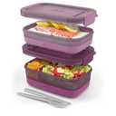Ello 2-Pack Lunch Stack Plastic Food Storage Container Bento Box with Airtight, Leak-Proof Locking Plastic Lids and Silicone Base, BPA-Free, Freezer, Microwave, and Dishwasher Safe, Raspberry