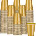 Lounsweer 100 Pcs 16 oz Disposable Party Cups Plastic Heavy Duty Drinking Water Cups for Graduation Baby Shower Wedding BBQ Birthday Picnic Party Supplies(Gold)